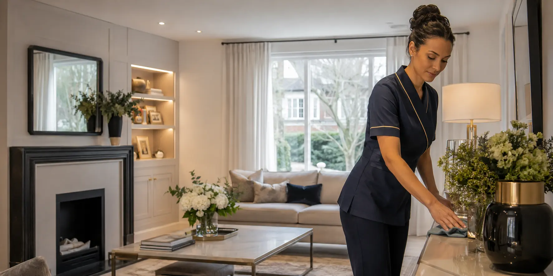 Halls Elite professional cleaner in a bright luxury home