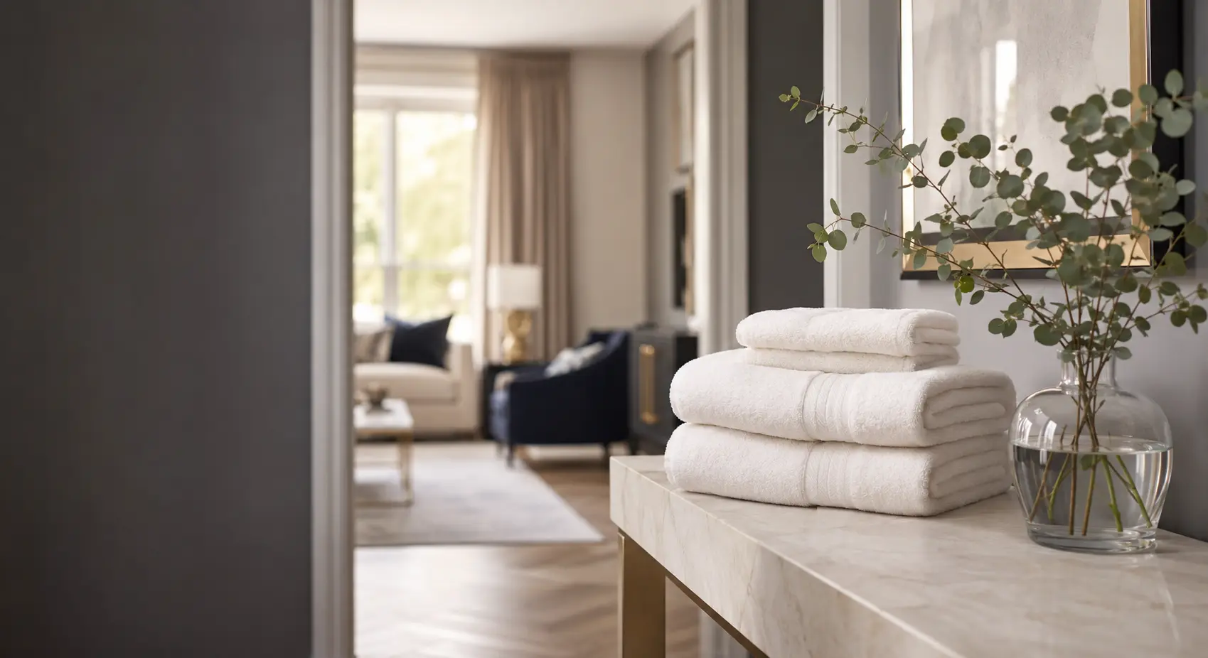 Elegant clean home interior with fresh folded towels